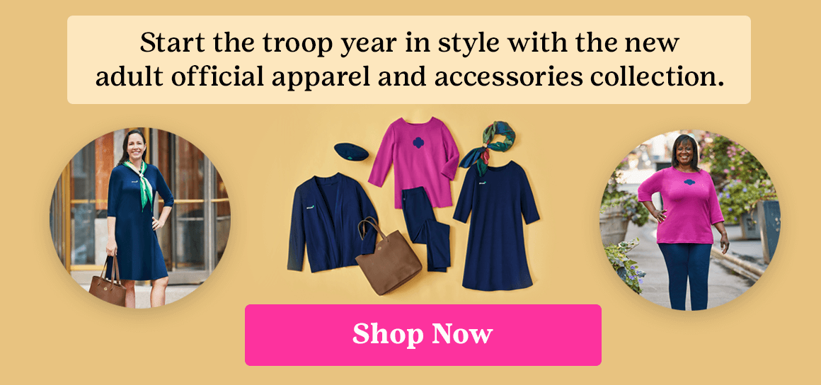 Start the troop year in style with the new adult official apparel and accessories collection. Available at girlscoutshop.com. 